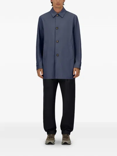 Herno Raincoat In 3 Layers Wool Storm In Blue
