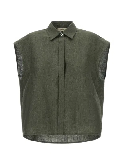 Herno Sleeveless Linen Shirt With Collar And Button Fastening In Green
