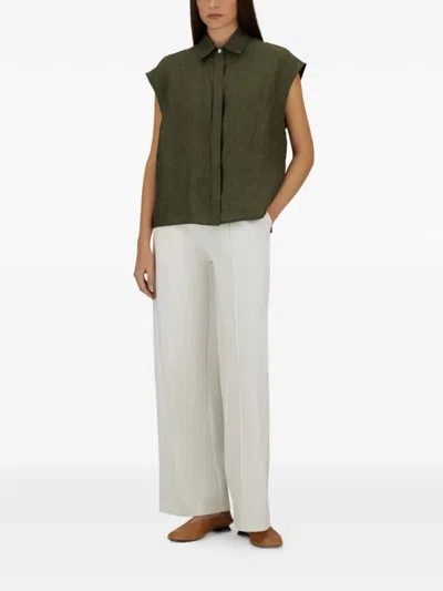 Herno Sleeveless Linen Shirt With Collar And Button Fastening In Green