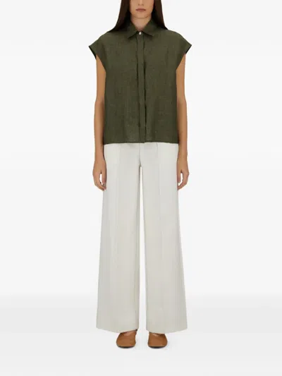 Herno Sleeveless Linen Shirt With Collar And Button Fastening In Green