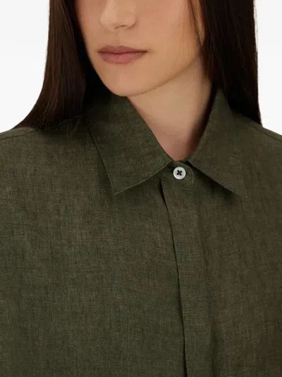 Herno Sleeveless Linen Shirt With Collar And Button Fastening In Green