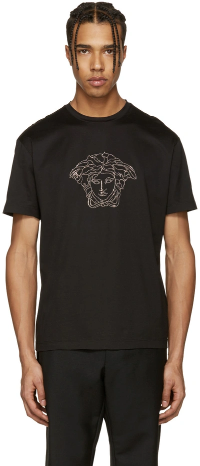 Shop Versace Black Studded Medusa T-shirt