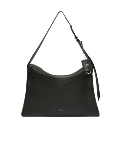 Max Mara Leather Kipperl Laptop Shoulder Bag Adjustable In Black