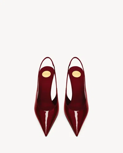 Saint Laurent Guermantes Slingback Pumps In Red Patent Leather In Burgundy