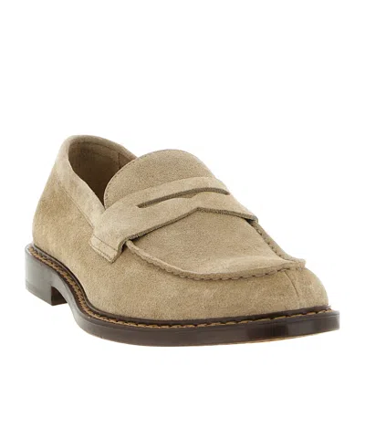 Doucal's Beige Solid Penny Loafers In Brown
