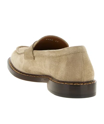 Doucal's Beige Solid Penny Loafers In Brown