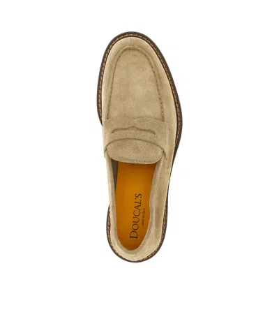 Doucal's Beige Solid Penny Loafers In Brown
