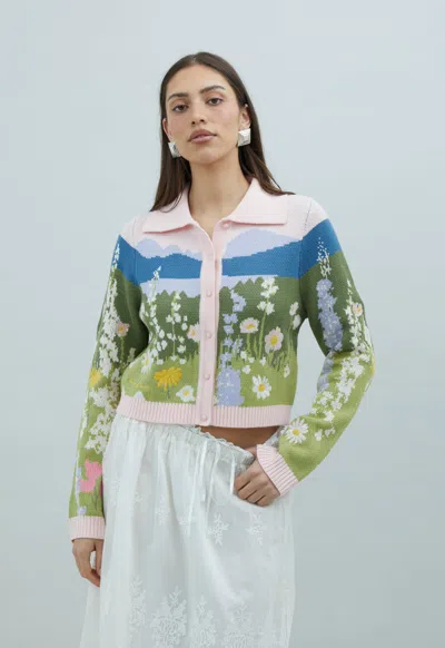 House Of Sunny Sunset Blooms Tripper Cardigan In Green