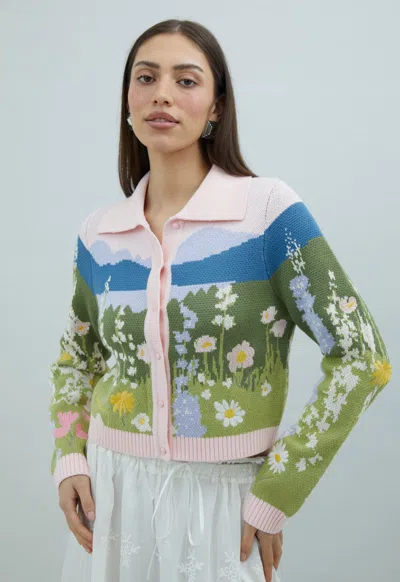 House Of Sunny Sunset Blooms Tripper Cardigan In Green
