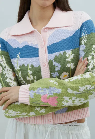 House Of Sunny Sunset Blooms Tripper Cardigan In Green