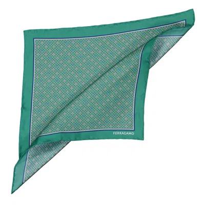 Ferragamo Green Geometric Pattern Pocket Square In Green