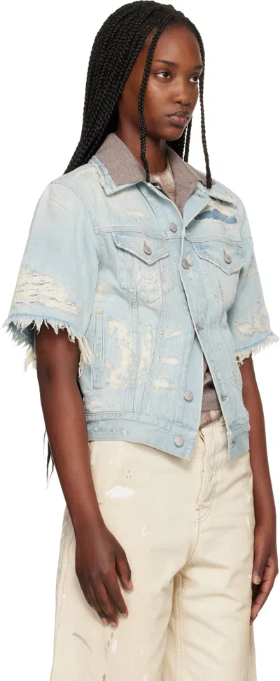 Acne Studios Blue Mended Denim Jacket In Multi