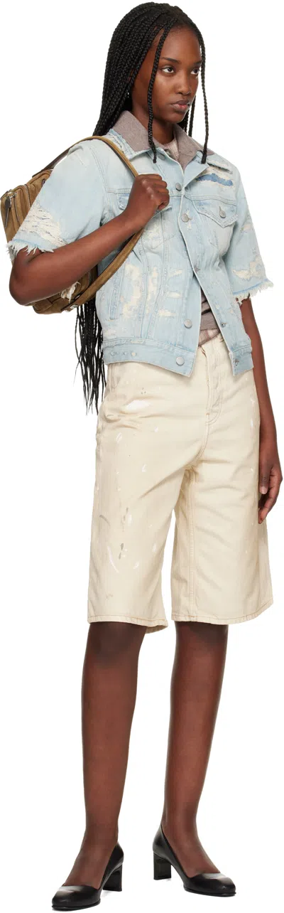 Acne Studios Blue Mended Denim Jacket In Multi