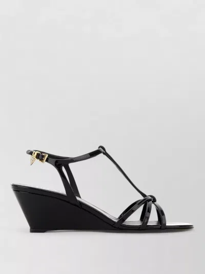 Prada Womens Black Patent Leather Sandals Eur 37.5 / 4.5 Uk