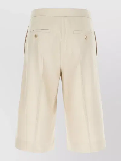 Max Mara Wool Tailored Shorts Pleats Buttoned Back Pockets In White