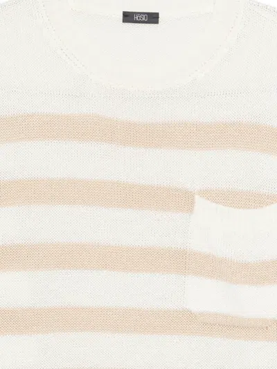 Hōsio Striped Patch-pocket Sweater In White