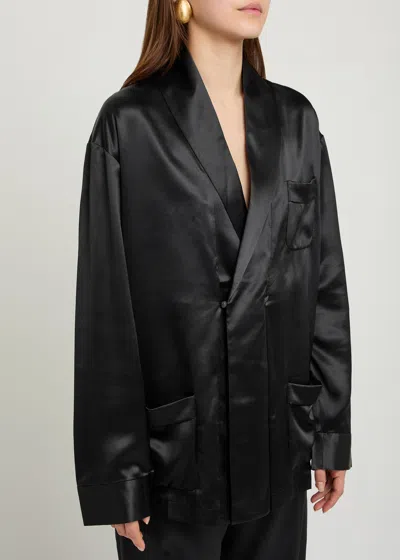Delos Gilbert Double-breasted Silk Jacket In Black