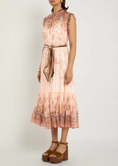 Zimmermann Alchemy Belted Paisley-print Chiffon Midi Dress In Orange