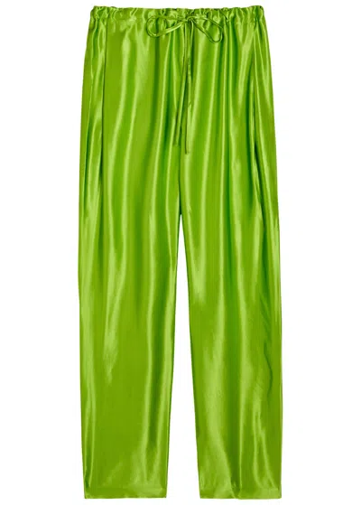 Khaite Palazzo Trousers In Viscose With Drawstring In Green