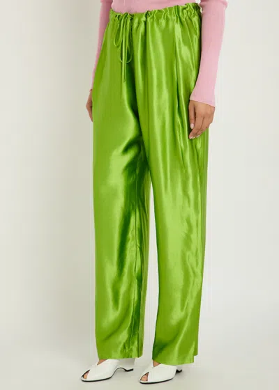 Khaite Palazzo Trousers In Viscose With Drawstring In Green