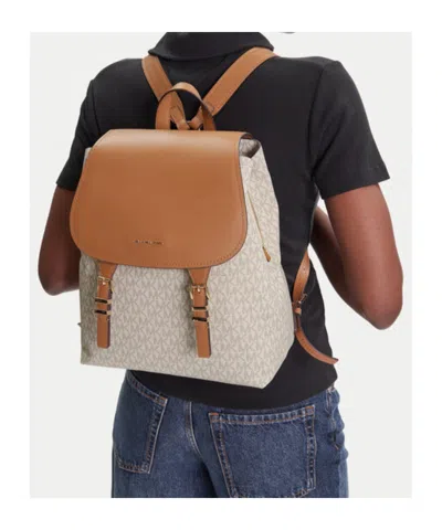 Michael Kors Monogram Flap Backpack In White