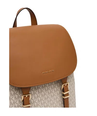 Michael Kors Monogram Flap Backpack In White