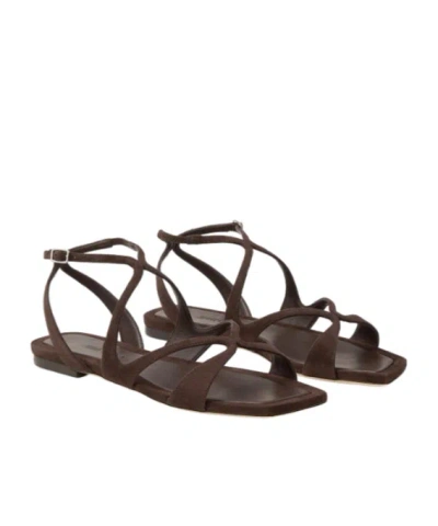 Jimmy Choo Ayla Brown Sandals With Square Toe And Ankle Buckle Closure In Suede Woman