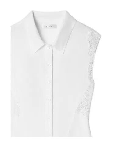 Frame The Embroidered Ramie Button-up Dress In White