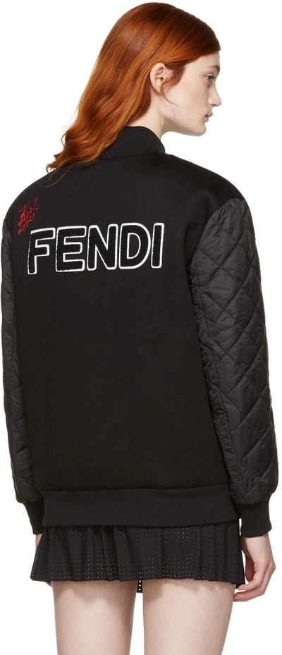Shop Fendi Black Down Karlito Bomber Jacket