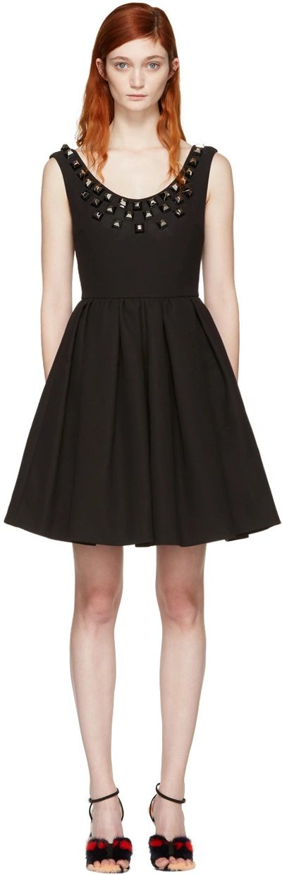 Shop Fendi Black Studded Pleated Dress