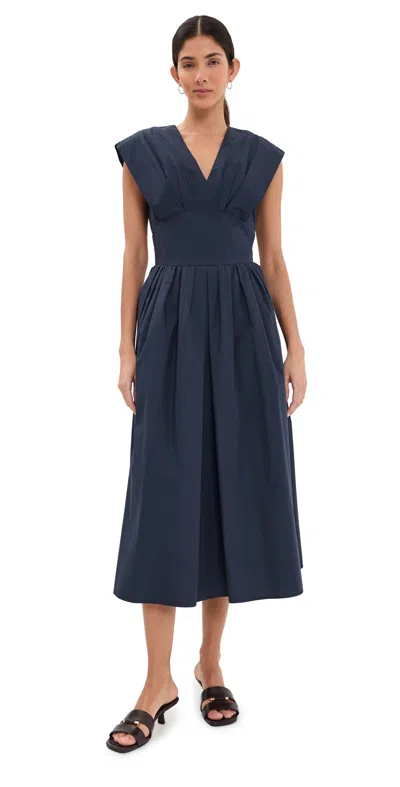 Rosie Assoulin In Full Bloom Gathered Cotton-taffeta Midi Dress In Blue
