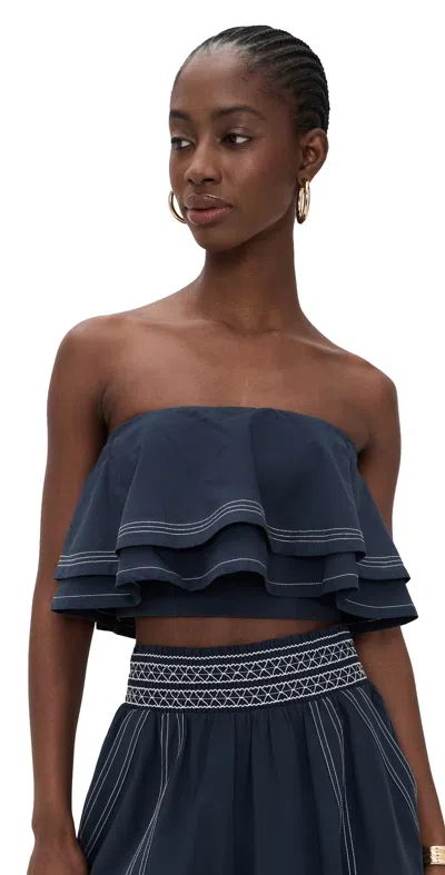 Ramy Brook Poppy Poplin Tiered Crop Top In Navy In Blue