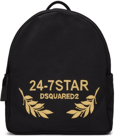 Dsquared2 Black Canvas  Embroidered Backpack In Nero