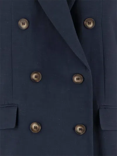 Fit Double-breasted Blazer In Blue