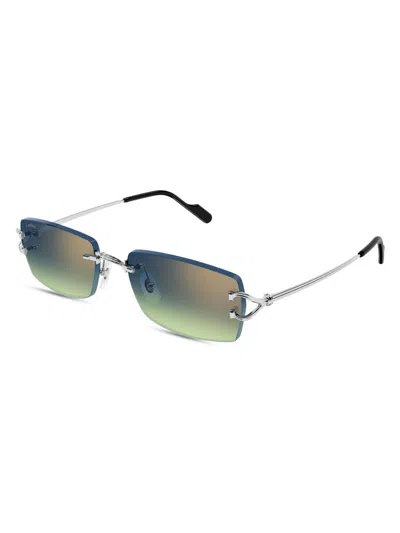 Cartier Men's C Décor 56mm Rimless Rectangular Sunglasses In Blue ...