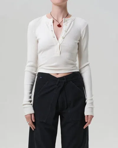 Citizen Of Humanity Citizens Of Humanity Sheena Long Sleeve Rib Polo In White