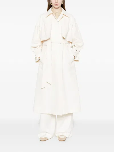 Herno Long Raincoat Belted Waist Buttoned Cuffs Collar In White
