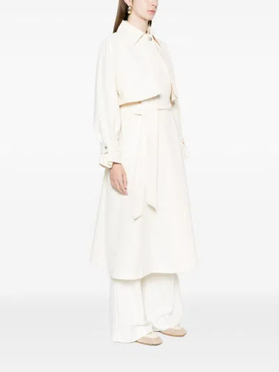 Herno Long Raincoat Belted Waist Buttoned Cuffs Collar In White