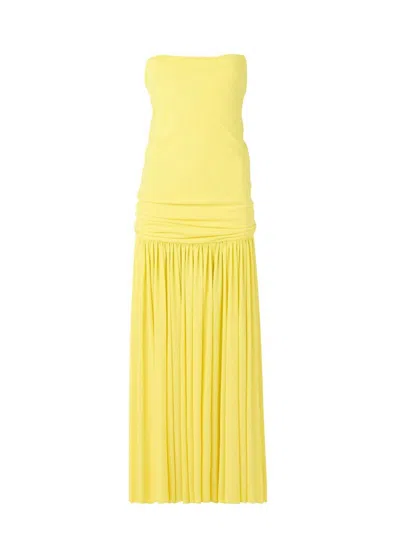Jacquemus Yellow Dress With Straight Neckline And Gathered Waist In Tech Fabric Woman In Yellow