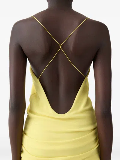 Jacquemus Yellow Dress With Straight Neckline And Gathered Waist In Tech Fabric Woman In Yellow
