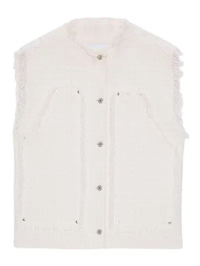 Msgm Frayed Buttoned Vest In White