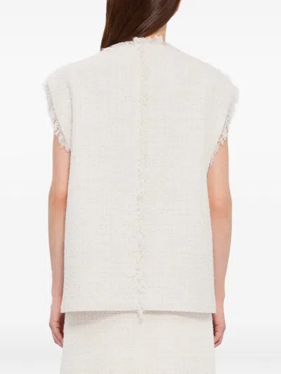 Msgm Frayed Buttoned Vest In White
