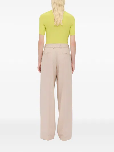 Msgm Wide Leg Trousers In Beige Cotton In Brown