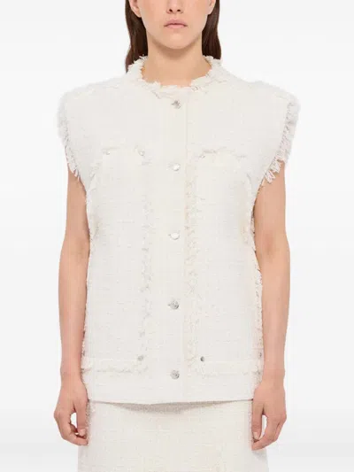 Msgm Frayed Buttoned Vest In White