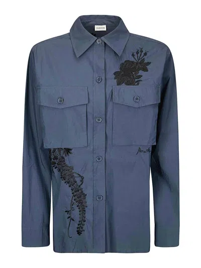 P.a.r.o.s.h Ninja Floral-embroidered Shirt In Blue