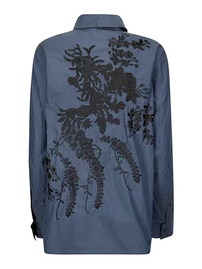 P.a.r.o.s.h Ninja Floral-embroidered Shirt In Blue
