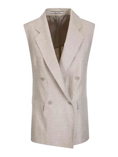 Tagliatore Grey Solid Sleeveless Jacket In Gray