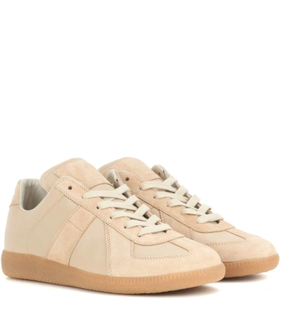 Shop Maison Margiela Replica Leather And Suede Sneakers