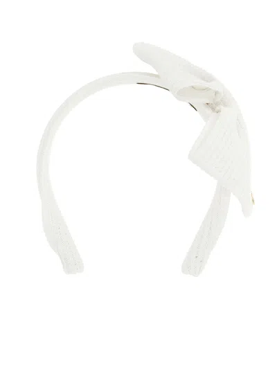 Maison Michel Beth Headband Featuring Bow Knit Texture In White