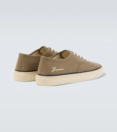 Jacquemus Cotton Low-top Sneakers With Embroidered Logo In Brown